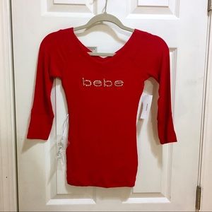 Bebe Red V-neck Shirt